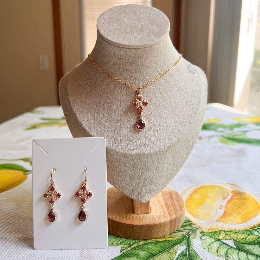 Jewelry Set Smoky Brown Topaz Garnet Crystal Glass Cross Shaped Casual Romantic